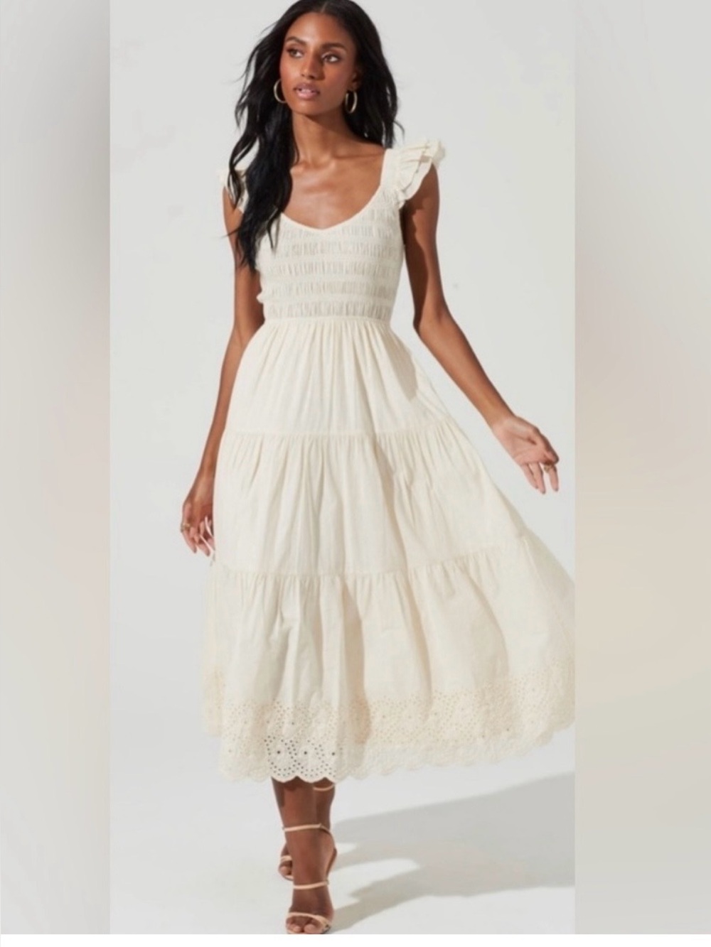 ASTR The Label Flutter Sleeve Eyelet midi Dress in cream large